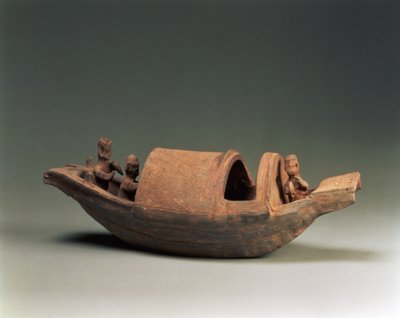 Bateau et équipage, artefact funéraire, dynastie Han orientale, 25-220 apr. J.-C. - Chinese School