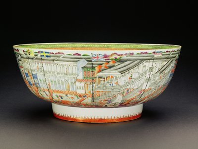 Bol, décoré en palette mandarine avec une scène des Hongs à Canton, période Qianlong, vers 1770 (porcelaine) - Chinese School