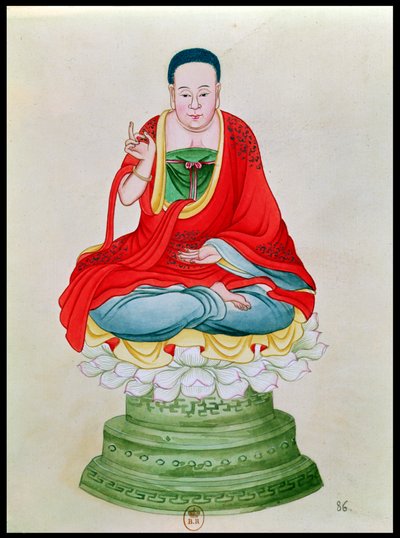 Bouddha assis sur une fleur de lotus - Chinese School
