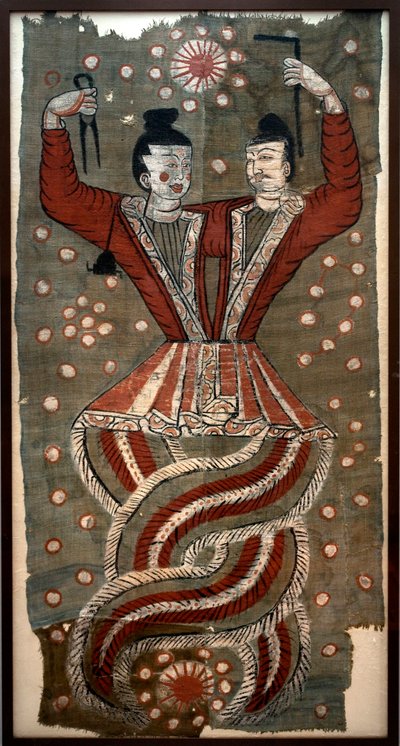 Figures mythologiques chinoises Fuxi et Nuwa, 7ème siècle après J.-C. - Chinese School