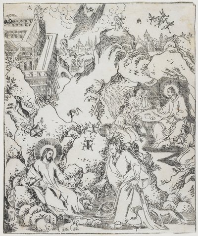 Le Christ dans le Désert, planche de Giulio Alenis Tianzhu jiangsheng zhuxiang jingjie (Une Histoire Illustrée du Seigneur du Ciel Incarné en Chair), Église de Jinjiang, Province de Fujian - Chinese School