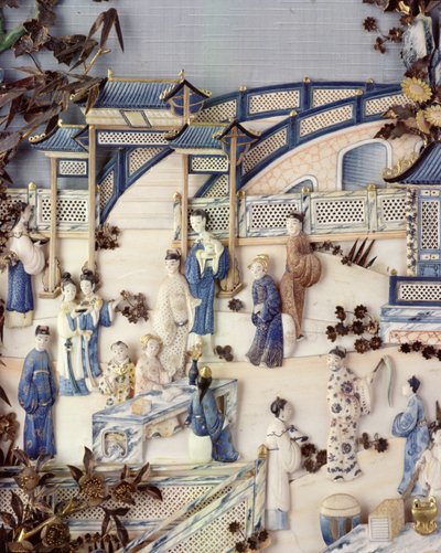 Détail de panneau représentant des figures sur une terrasse, période Qianlong, 1736-95 - Chinese School