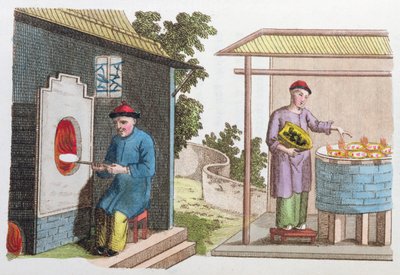 Cuisson de la porcelaine en Chine à la fin du 18e siècle, de La Chine en Miniature, par J.B. Breton, Paris, édité par Nepveu, 1811 - Chinese School