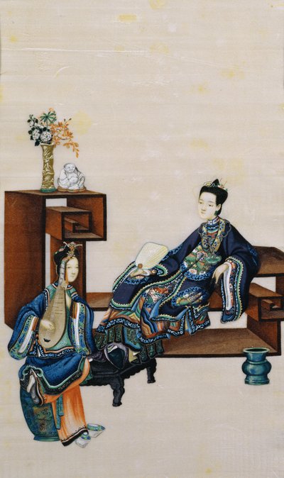 Dame allongée avec un serviteur jouant d
