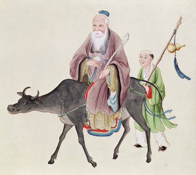Lao-Tzu (c.604-531) sur son buffle, suivi par un disciple - Chinese School