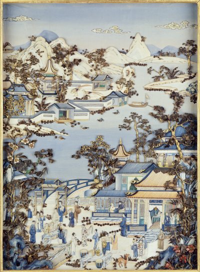 Panneaux représentant des figures sur une terrasse, période Qianlong, 1736-95 - Chinese School