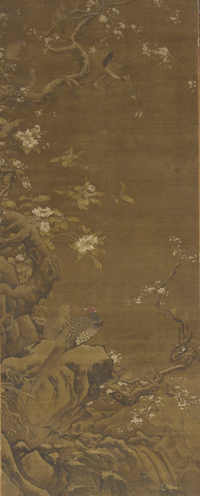 Faisans et fleurs de prunier couvertes de neige, dynastie Ming ou Qing, XVe-XVIIIe siècle - Chinese School