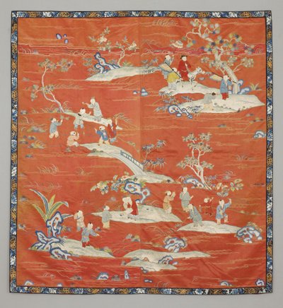 Couverture de lit en satin rouge, 19e siècle - Chinese School