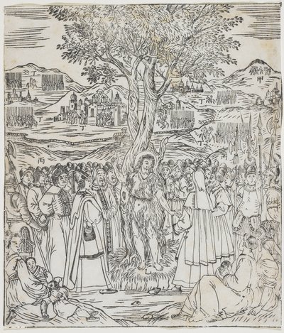 Saint Jean-Baptiste Prêchant, planche de Giulio Alenis Tianzhu jiangsheng zhuxiang jingjie (Une Histoire Illustrée du Seigneur du Ciel Incarné en Chair), Église de Jinjiang, Fujian - Chinese School