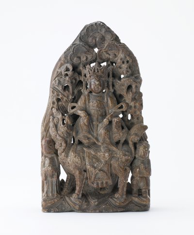 Petite tablette en stéatite, avec relief percé de Manjusri sur lion, Période de Division, 543 après J.-C. - Chinese School