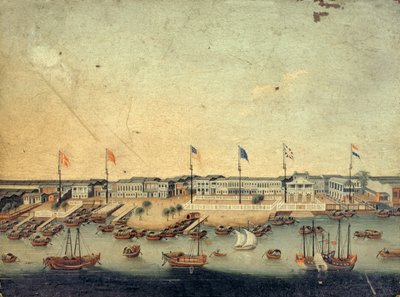 Vue des Hongs à Canton avec les usines danoises, autrichiennes, américaines, suédoises, britanniques et néerlandaises - Chinese School
