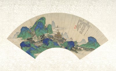 Palais des Immortels, éventail pliant monté en feuille d