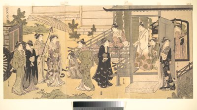 Une scène déguisée du Dit du Genji (Fūryū Yatsushi Genji), chapitre 33, «Feuilles de glycine (Fuji no uraba)» - Chobunsai Eishi