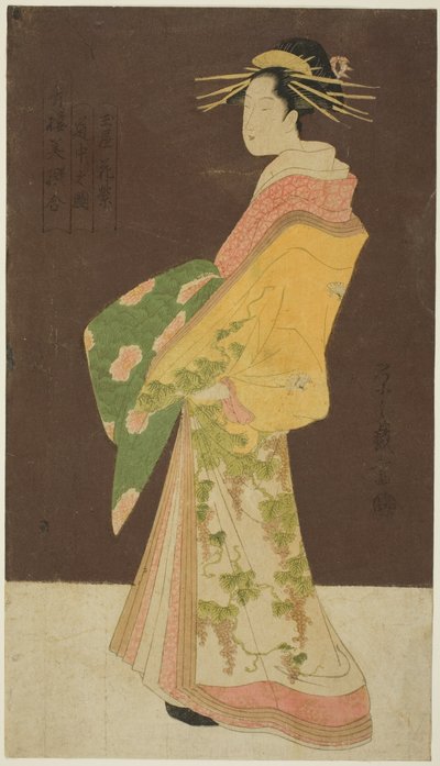 Une Sélection de Beauté des Quartiers des Plaisirs (Seiro bisen awase) : Hanamurasaki du Tamaya en Procession (Tamaya Hanamurasaki dochu no zu) - Chobunsai Eishi