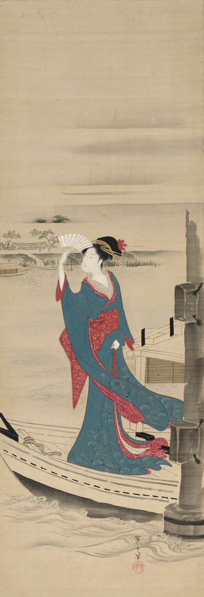Beauté dans un bateau sur la rivière Sumida, fin des années 1700-début des années 1800 - Chobunsai Eishi