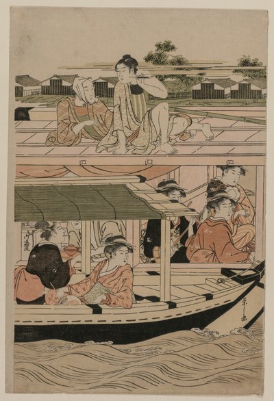Partie de bateau sur la rivière Sumida, fin des années 1780 - Chobunsai Eishi
