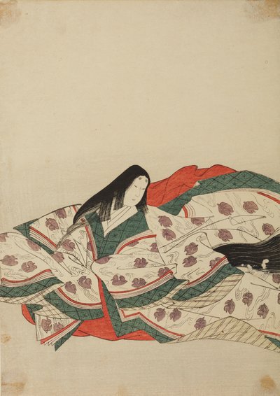 Dame de cour en kimono blanc à motif de canetons sur l
