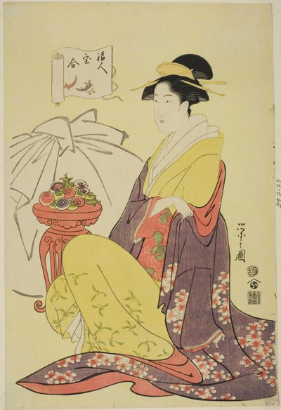 Hotei, de la série "Comparaison des trésors des dieux de la bonne fortune (Fukujin takara awase)", c.1795 - Chobunsai Eishi