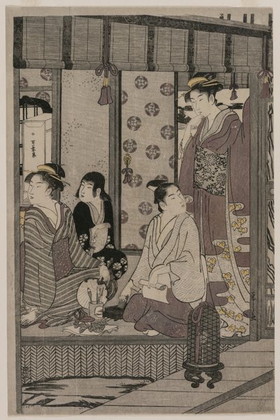 Gloire du matin de la série Le Conte de Genji en robe moderne élégante, vers 1790 - Chobunsai Eishi