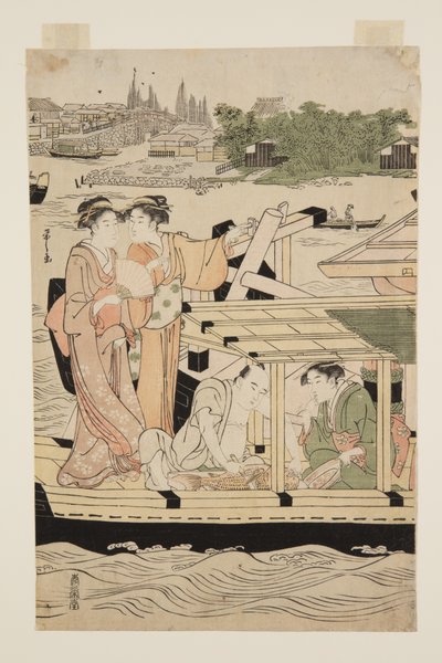 Bateaux de plaisance sur la rivière Sumida sous le pont Shin-Ōhashi - Chobunsai Eishi
