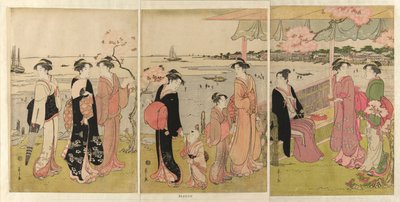 Observation de la collecte de coquillages à marée basse à Shinagawa - Chobunsai Eishi