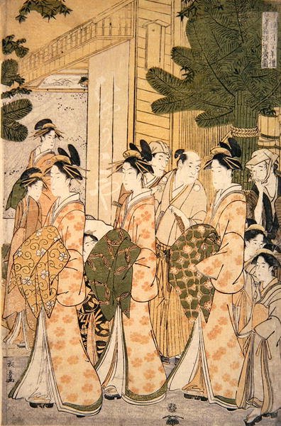 Parade du Nouvel An des Beautés des Maisons Vertes (impression sur bois en couleur) - Choki Eishusai