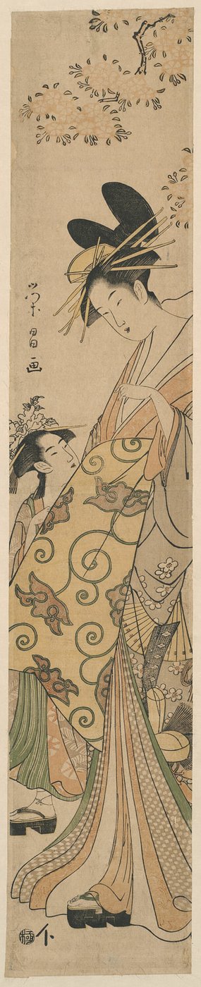 Courtisane et son assistante sous un cerisier - Chokosai Eisho