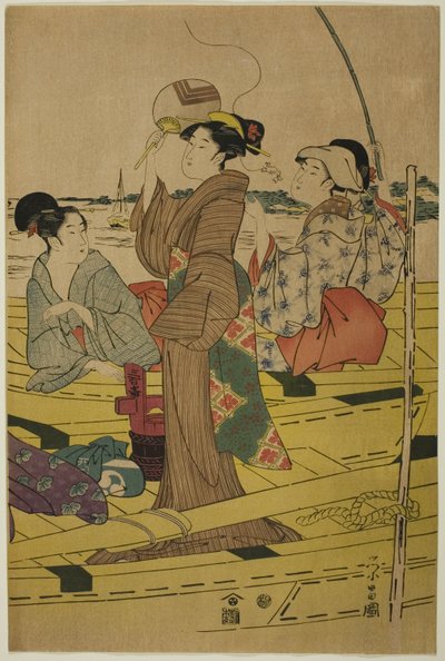 Femmes sur un bateau de pêche - Chokosai Eisho