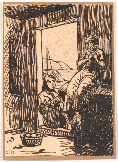 Fille et Garçons Pêcheurs à la Porte Ouverte - Christen Dalsgaard