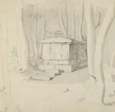 Tombe en pierre dans une forêt, verso : Étude d