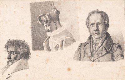 Feuille avec trois portraits : Maître boulanger Købke, Sophie Krohn et N. Feilberg - Christen Købke