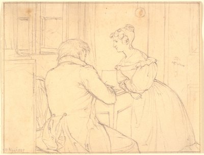 Le peintre C.D. Gebauer dessinant pour Mademoiselle Margrethe Hahn - Christen Købke