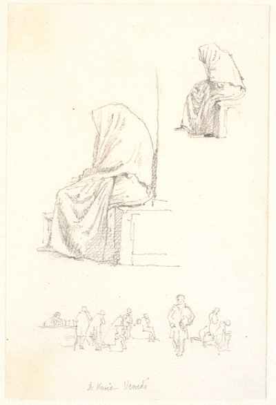 Skitseblad avec études de vieille femme assise et figures priantes - Christen Købke