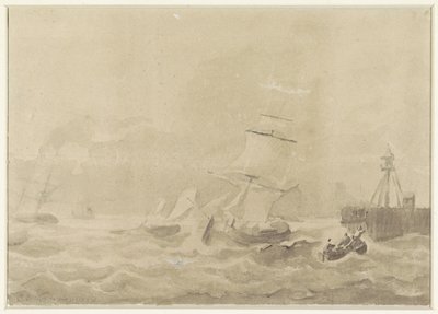 Mer agitée avec des voiliers - Christiaan Cornelis Kannemans