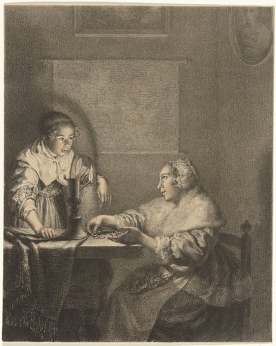 Intérieur avec dame et servante à la lumière des bougies - Christiaan Josi