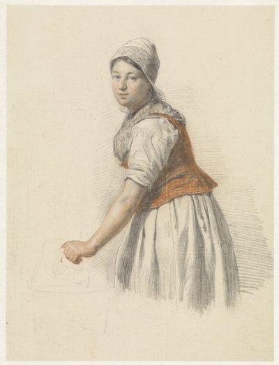 Femme debout avec un seau, vers la gauche - Christiaan van Geelen jr.