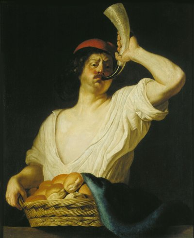 Un boulanger soufflant dans sa corne, 1650 - Christiaen van Couwenbergh