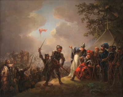 La Légende du Drapeau Danois. Le Dannebrog tombant du ciel pendant la Bataille de Lyndanise - Christian August Lorentzen
