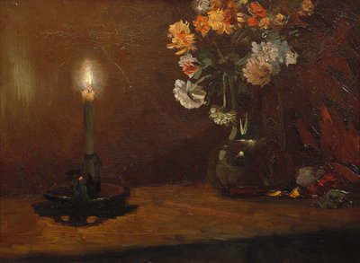 Arrangement avec bougie et fleurs dans un vase - Christian Eriksen Skredsvig