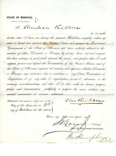 Serment de loyauté de Christian Kribben du Missouri, comté de St. Louis - Christian Kribben
