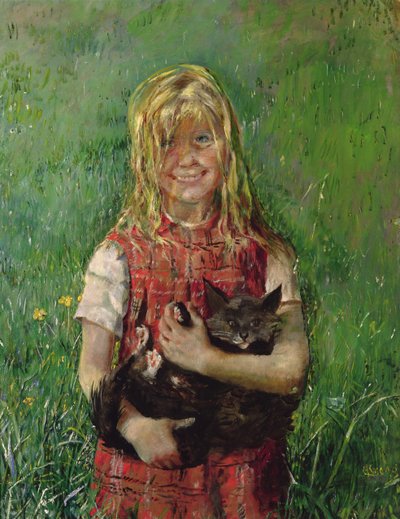 Fille avec un chat - Christian Krohg