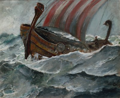 Navire viking par mauvais temps - Christian Krohg