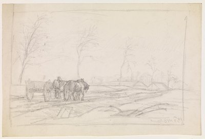 Paysage avec arbres sans feuilles et une charrette de travail - Christian Mourier Petersen
