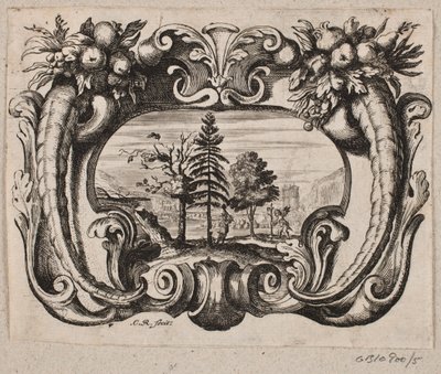 Emblème avec un jardinier et un amourin plantant un arbre - Christian Rothgiesser