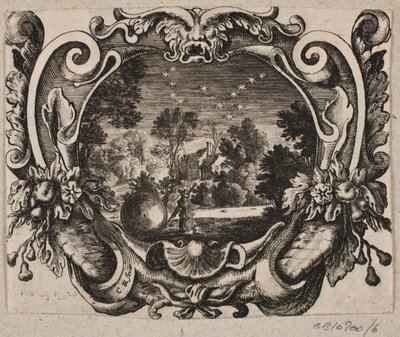 Emblème avec un homme roulant une boule la nuit - Christian Rothgiesser
