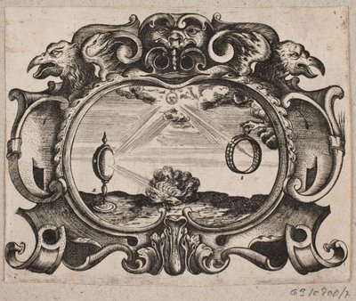 Emblème avec soleil rayonnant à travers un anneau et une lentille, allumant un feu - Christian Rothgiesser