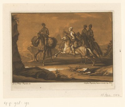 Trois cavaliers arrêtant un voyageur (Ruiters) - Christian Rugendas