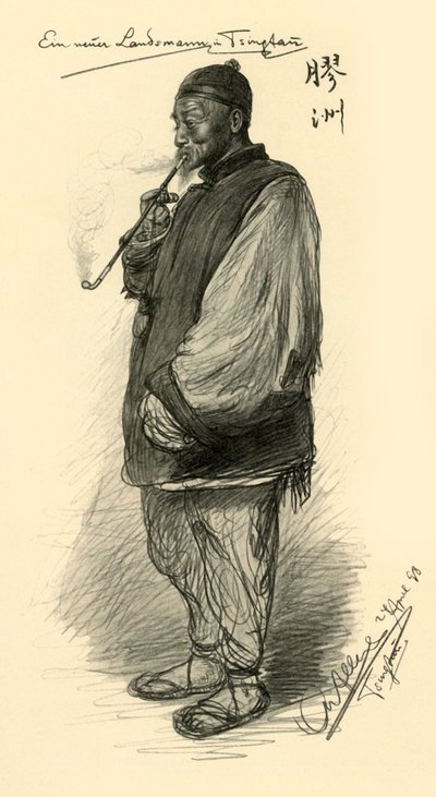 Homme fumant une pipe, Tsingtao, Chine, 1898 - Christian Wilhelm Allers