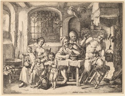 Un Satyre visitant une famille de paysans - Christian Wilhelm Ernst Dietrich