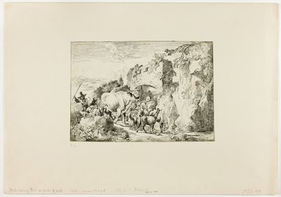 Troupeau passant par une arche de roche - Christian Wilhelm Ernst Dietrich
